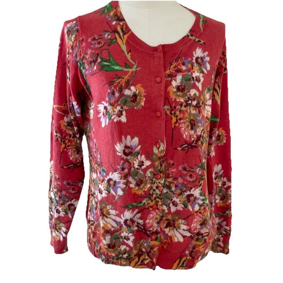 Talbots Lightweight Button Up Cardigan Sweater Women's Small Colorful Floral - Picture 1 of 7